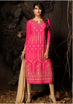 Pink Color Designer Viscose Straight Cut Suit